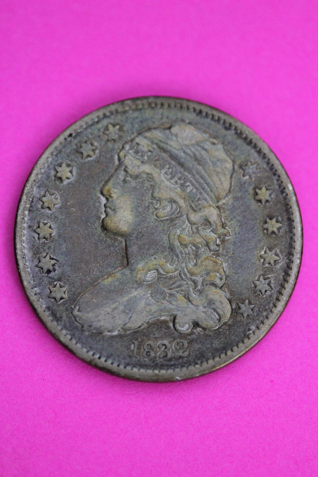 Toned High Grade 1832 Bust Cap Quarter Lady Liberty Rare Silver Key Date Coin 03