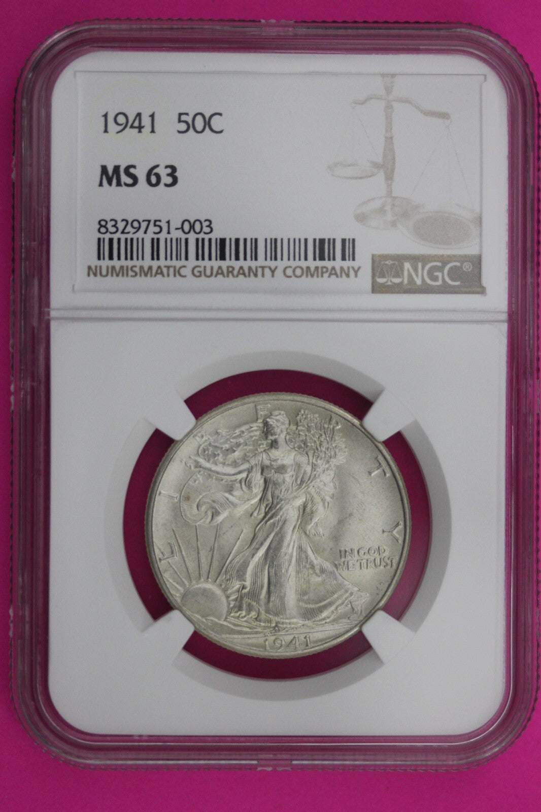 1941 P MS 63 Walking Liberty Half Dollar NGC Graded Certified Authentic 525