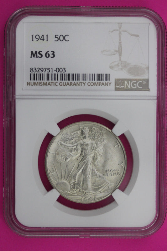 1941 P MS 63 Walking Liberty Half Dollar NGC Graded Certified Authentic 525