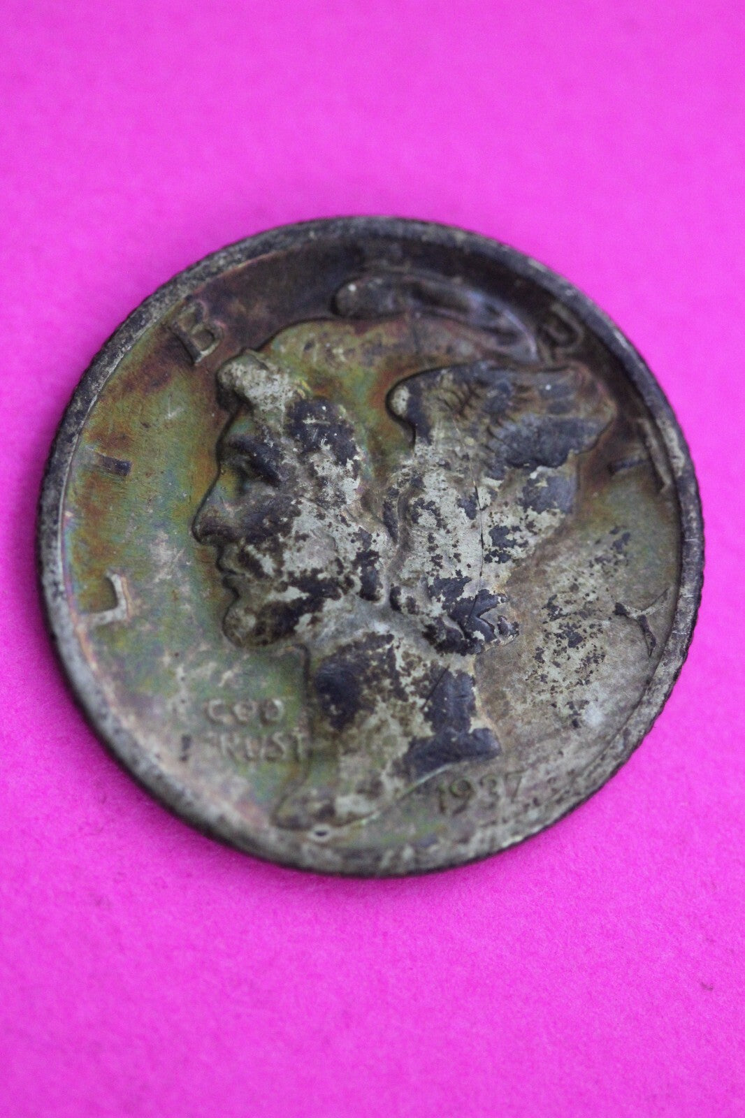 Toned 1937 P Mercury Dime 90% Silver Guaranteed Authentic & Genuine Coin 1000