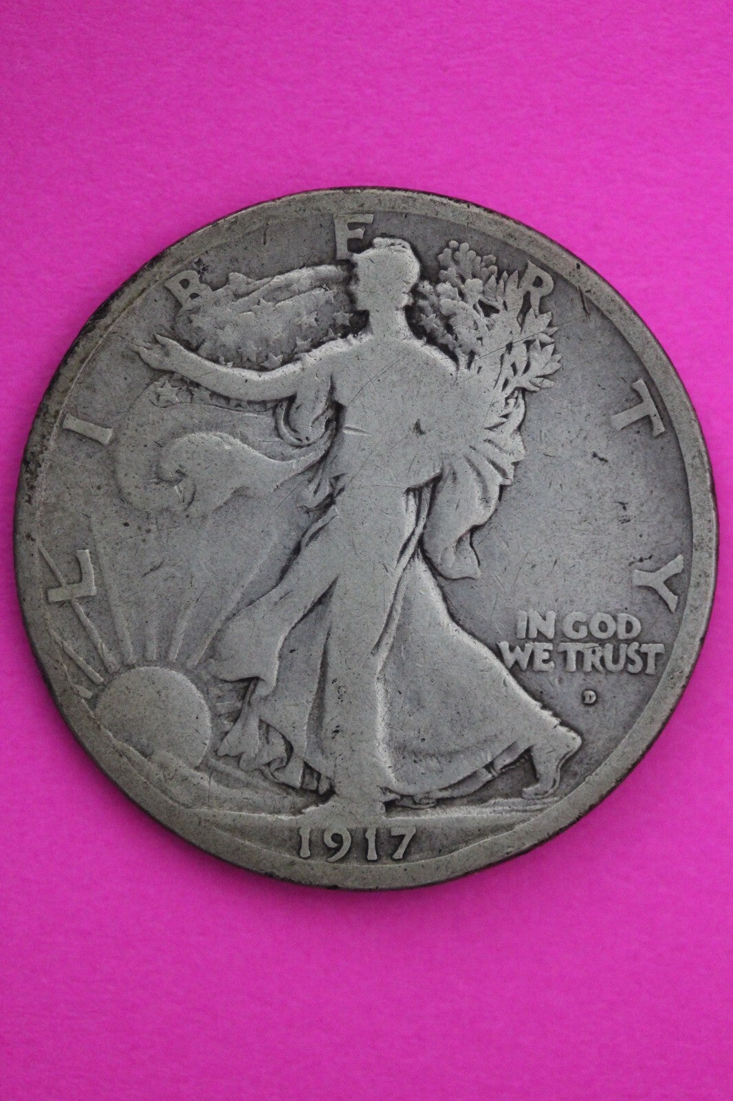 1917 D Obverse Mint Mark Walking Liberty Walker Half Dollar Coin Authentic 0436N
