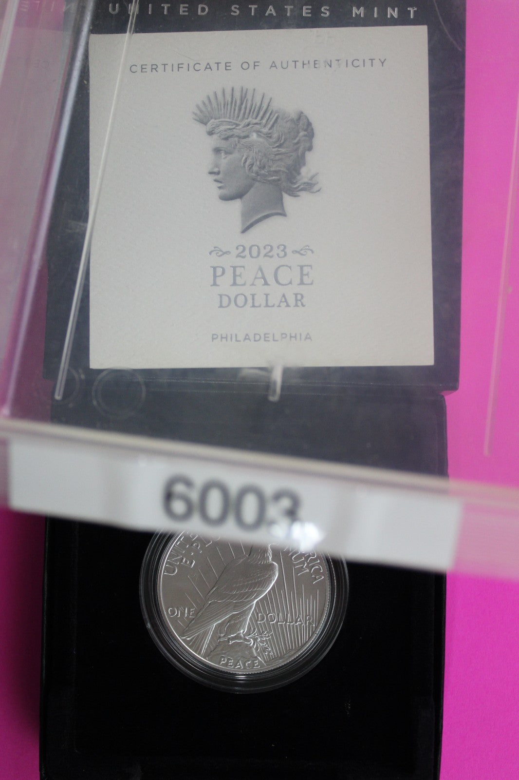 Gem Brilliant Uncirculated 2023 P Peace Silver Dollar 999 Fine Mint Box COA 6003