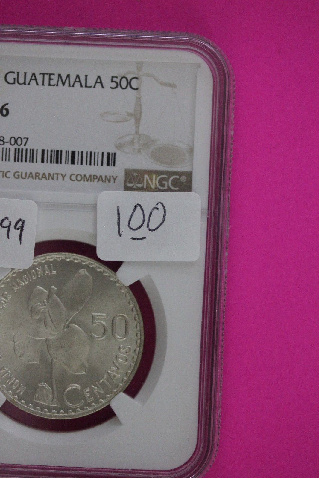 1963 MS 66 Guatemala 50 Centavos Silver Coin NGC Certified Graded Authentic 100