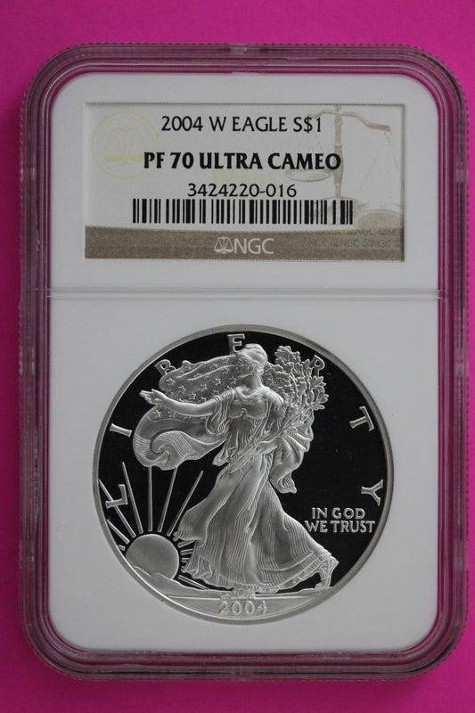 2004 W PF 70 Proof DCAM Silver American Eagle NGC Certified Authentic Graded 282