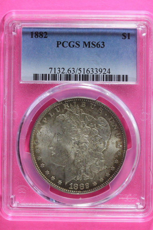 Nicely Toned 1882 P MS 63 Liberty Morgan Silver Dollar PCGS Certified Slab 762