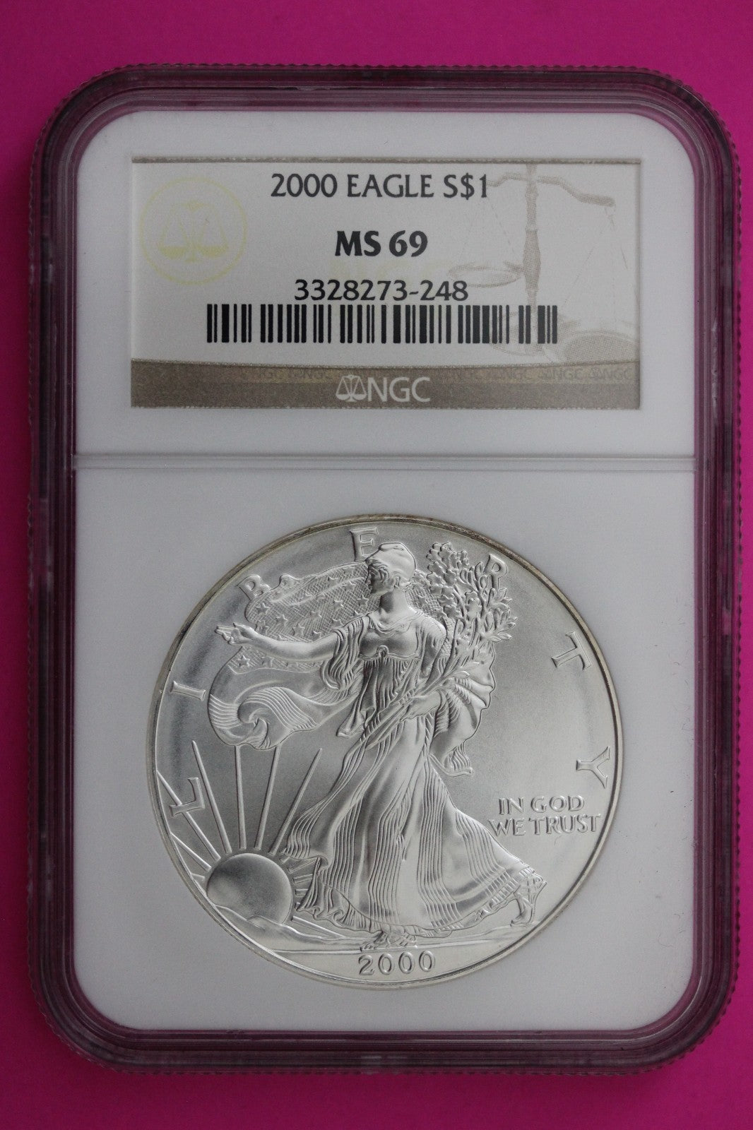 2000 MS 69 Silver American Eagle 1 OZ NGC Certified Authentic Graded Slab 292