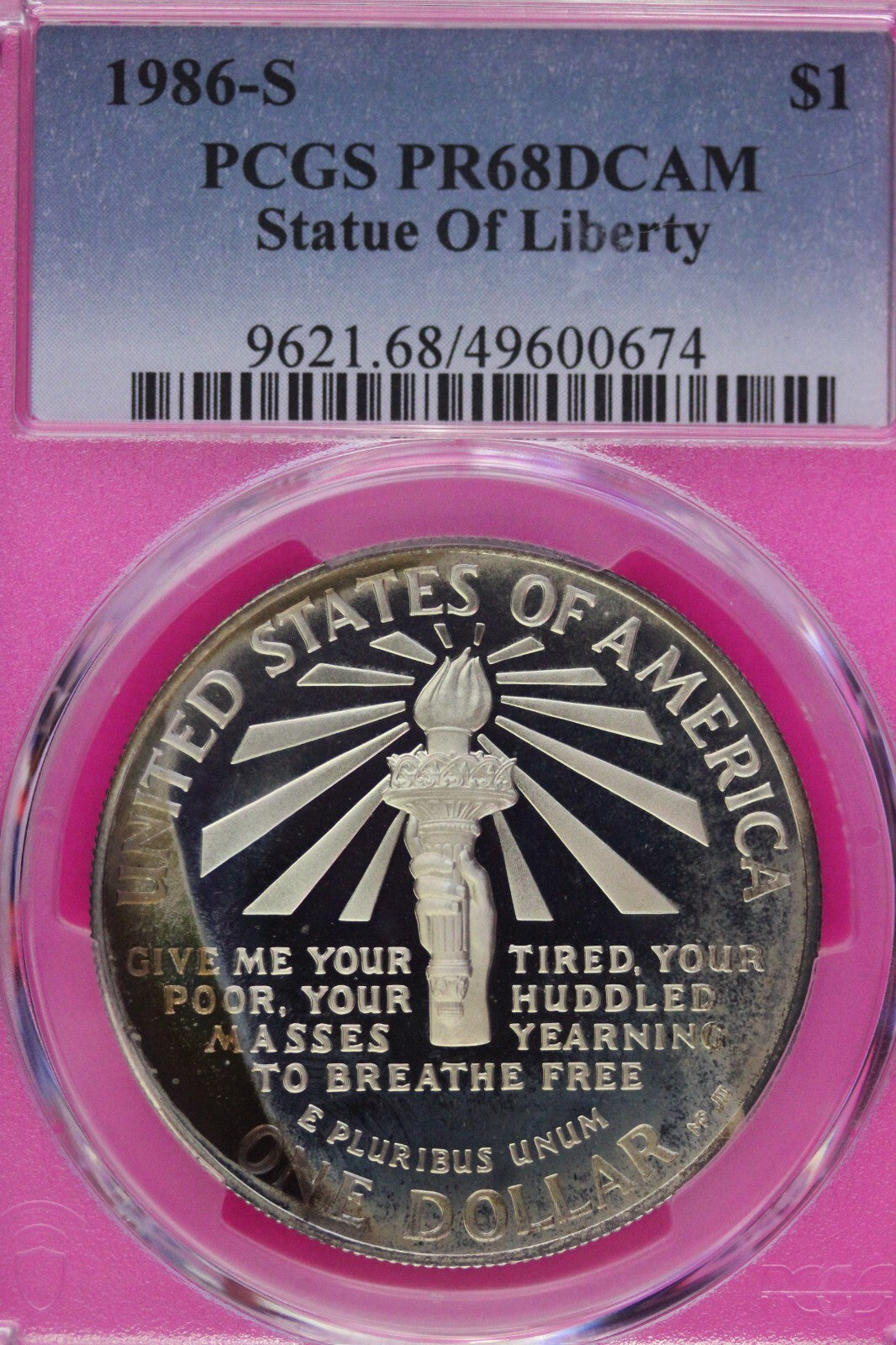 Toned 1986 S PR 68 DCAM Statue Of Liberty Commemorative Silver Dollar PCGS 447