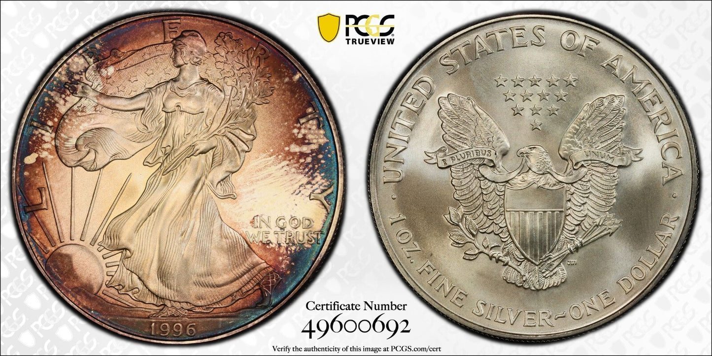 Toned 1996 MS 67 American Silver Eagle PCGS Graded Authentic Certified Slab 180