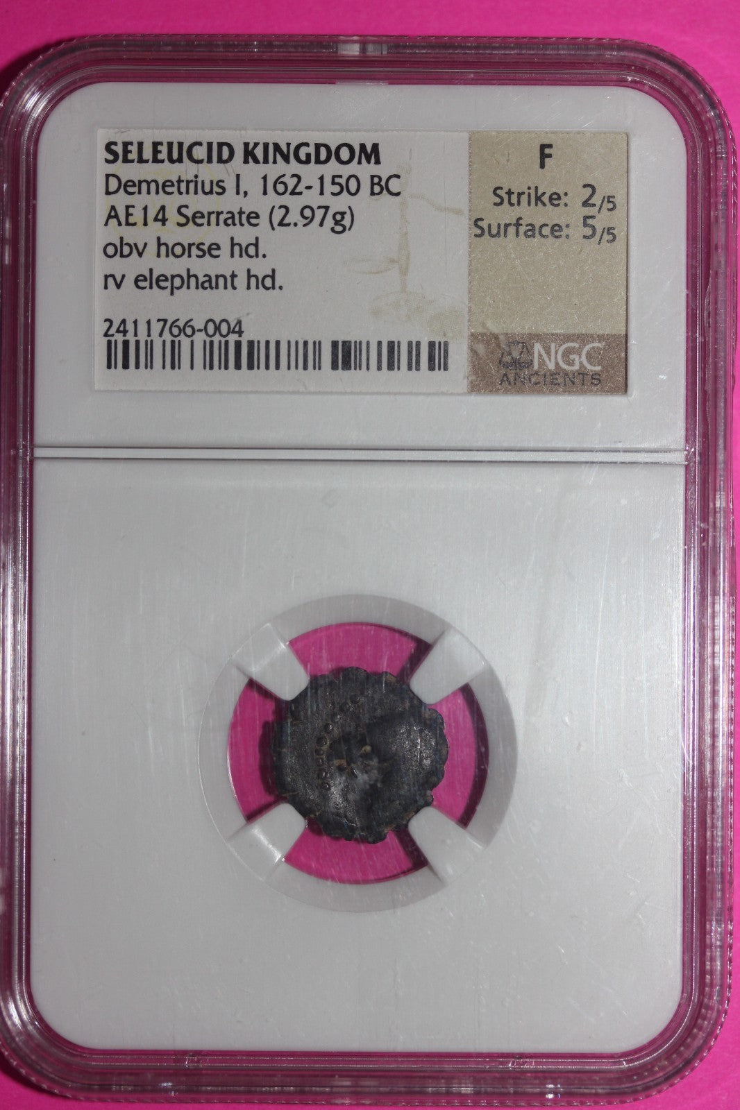 F Seleucid Kingdom Demetrius I 162-150 BC AE14 Serrate Horse Elephant NGC 93