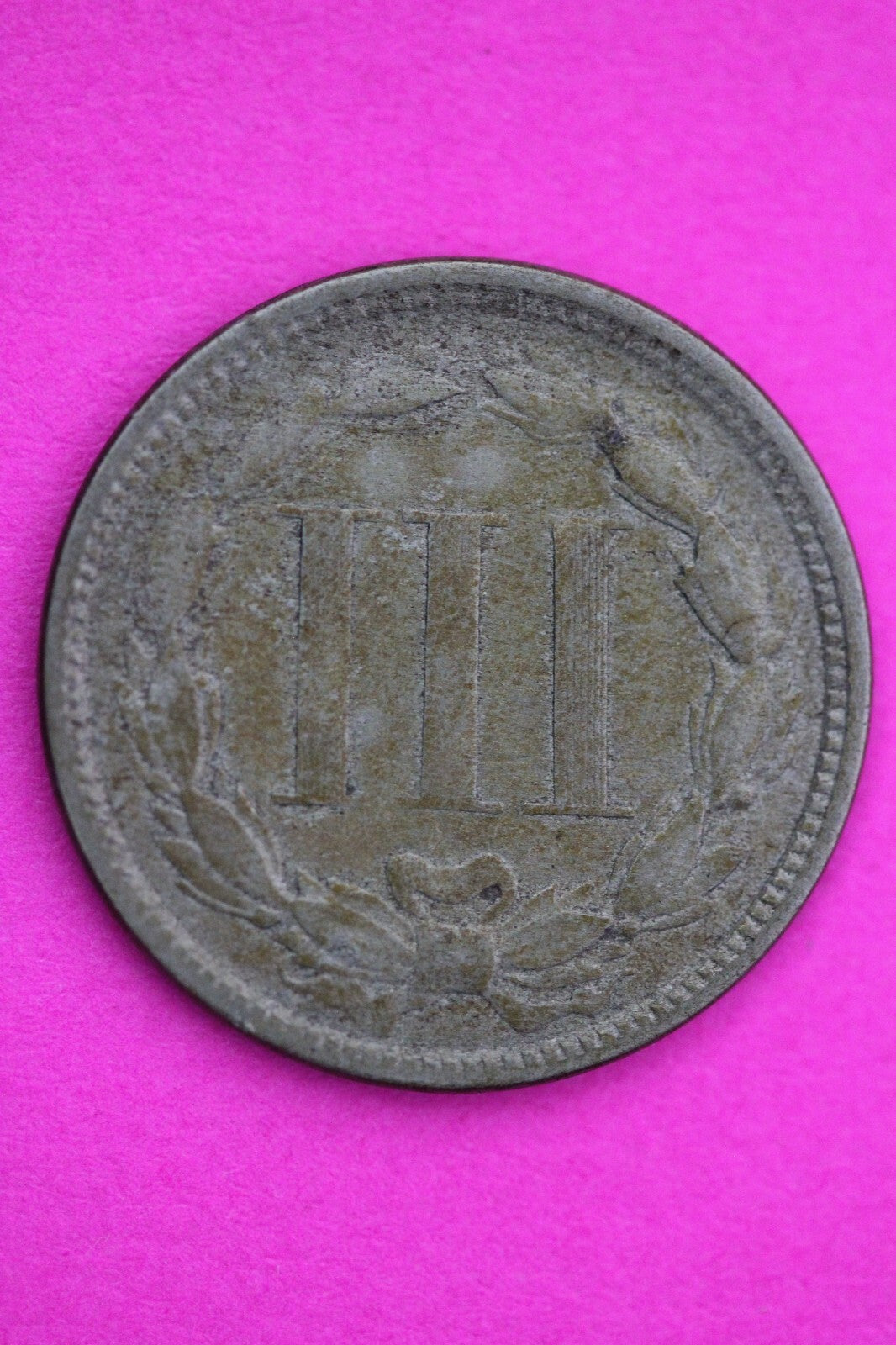 1865 Three 3 Cent Nickel Scarce Semi Key Date Type Coin Philadelphia Mint 20