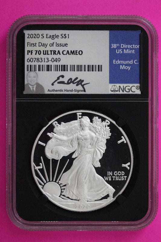 2020 S PF 70 Silver American Eagle DCAM Proof Moy Signature  NGC Certified 294