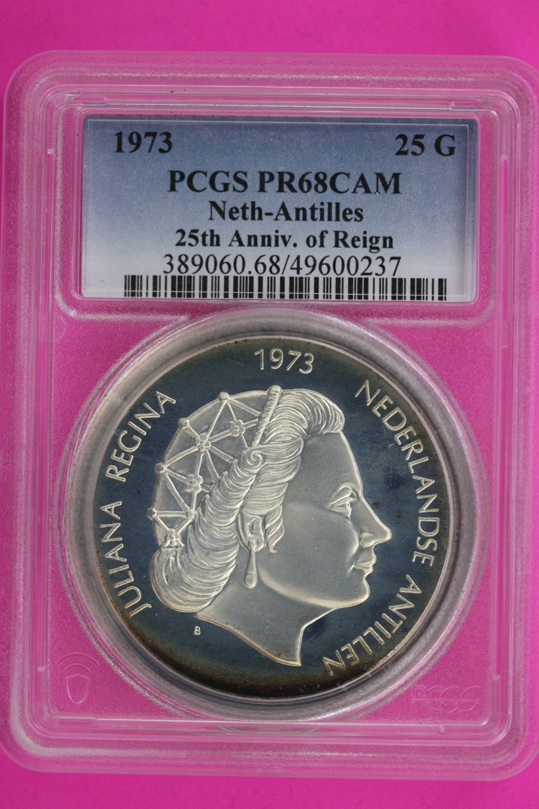Toned 1973 PR 68 DCAM Netherlands Antilles 25 Gulden PCGS Certified Slab 6003