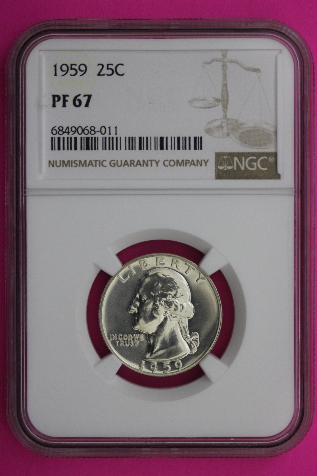 1959 PF 67 Proof Washington Silver Quarter NGC Certified Graded Authentic 421