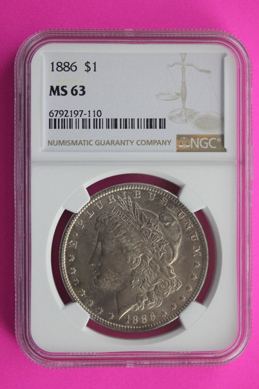 1886 P MS 63 Liberty Morgan Silver Dollar NGC Certified Slab Free Shipping 653