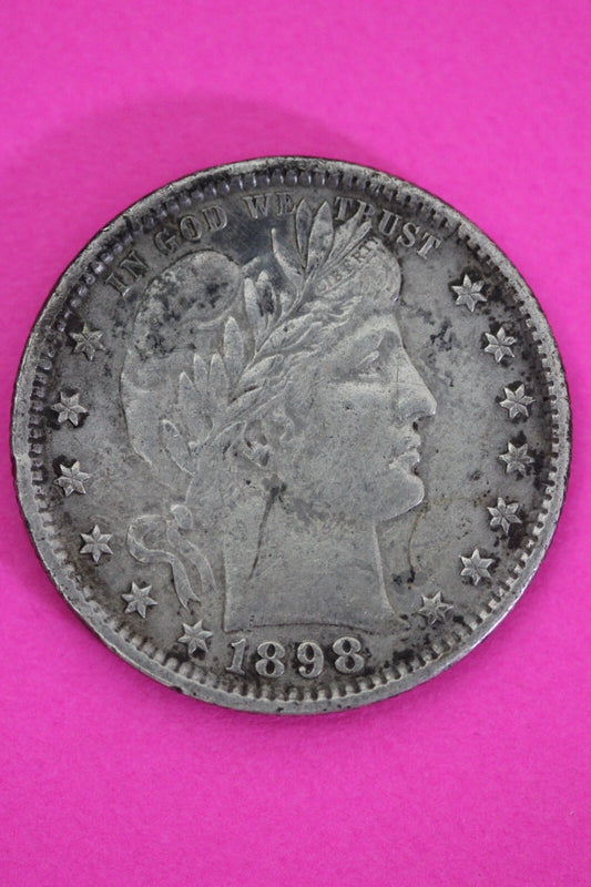 High Grade 1898 P Barber Liberty Silver Quarter Scarce Semi Key Date Coin 35