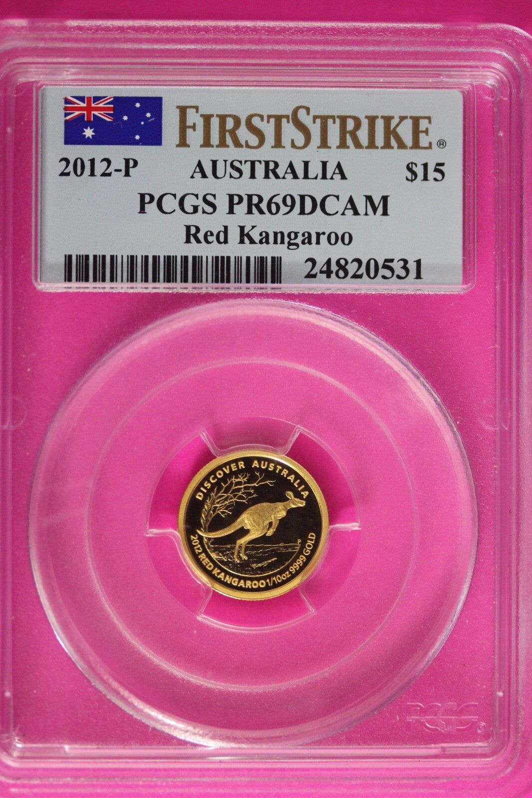 2012 P PR 69 Gold 15 D  1/10 Ounce .999 Red Kangaroo PCGS Certified Graded 492