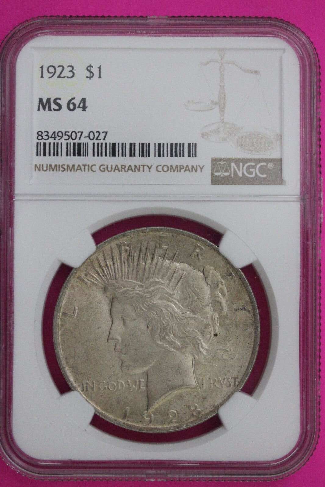 1923 P MS 64 Liberty Peace Silver Dollar NGC Certified Graded Authentic Coin 804