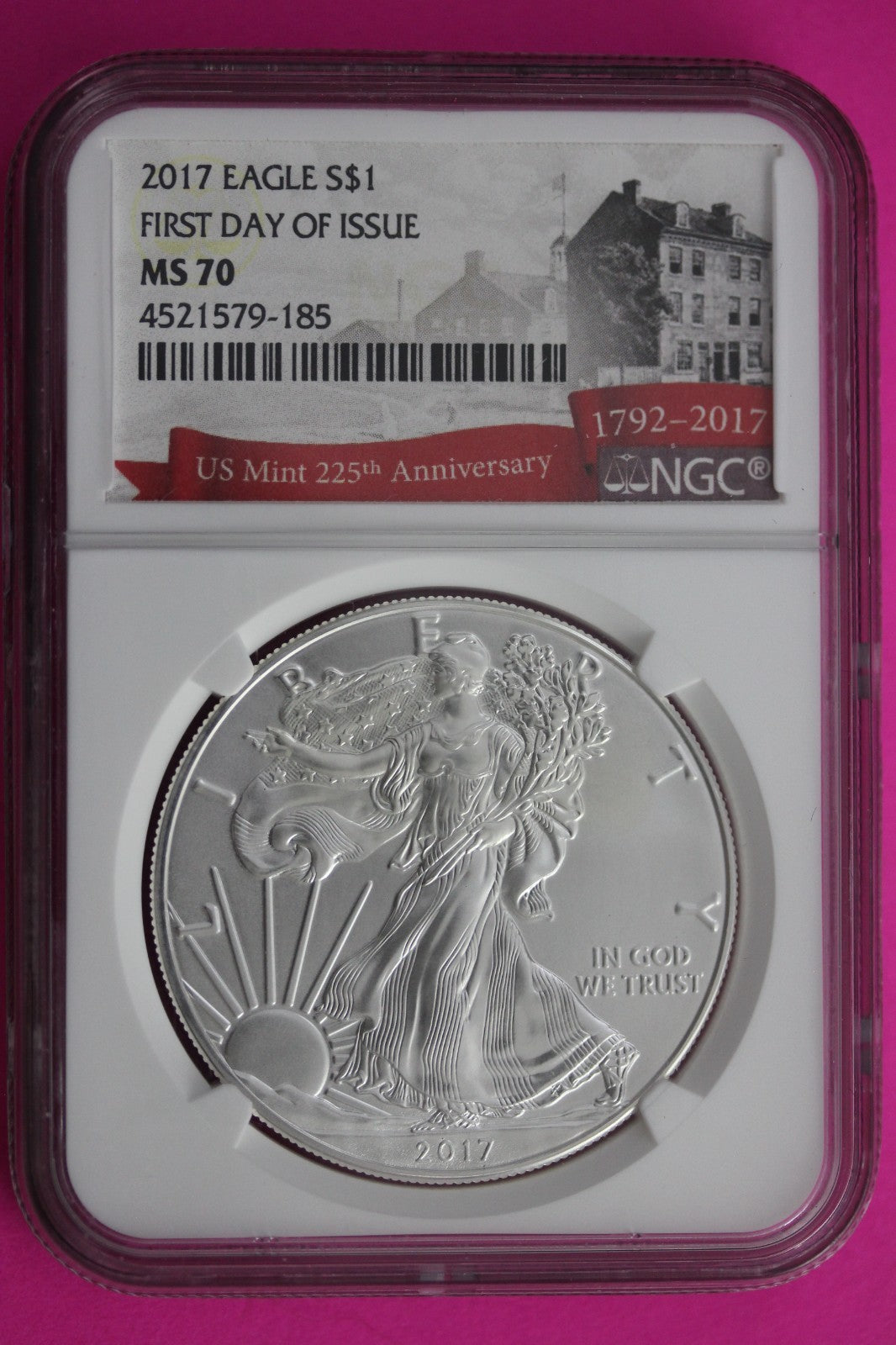 2017 MS 70 Silver Eagle 1 OZ .999 Silver NGC Certified Slab First Day Issue 679