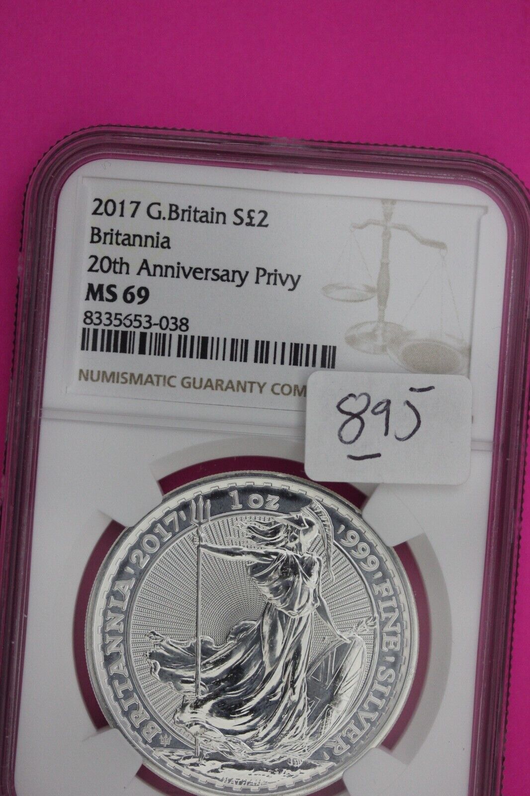 2017 MS 69 Great Britain £2 Britannia 20th Anniversary Privy NGC Graded Slab 895