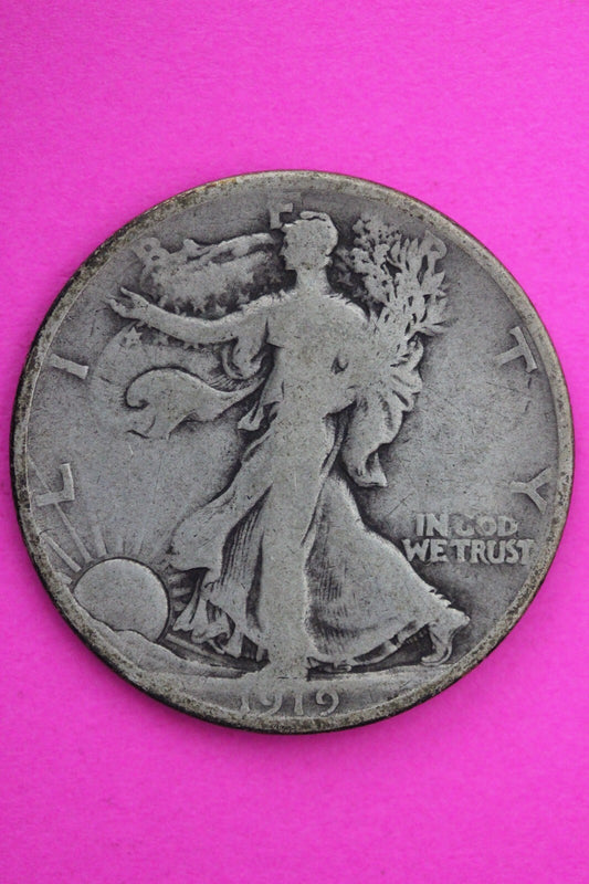 1919 D Walking Liberty Walker Half Dollar Coin Semi Key Date Coin Genuine 0442N