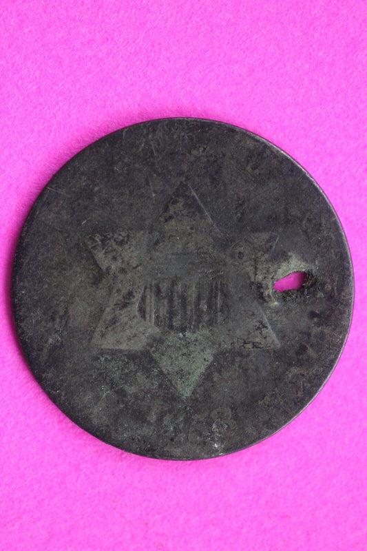 1853 P Trime 3 Three Cent Silver Dime Low Grade Hole Filler Exact Coin Shown 35