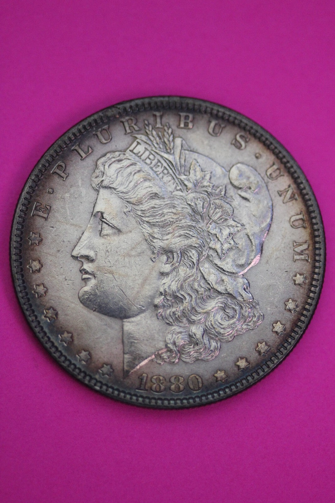 Rainbow Toned 1880 P Morgan Lady Liberty Silver Dollar Scarce Key Date Coin 374