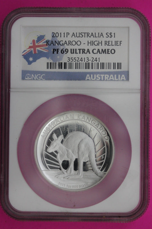 2011 PF 69 High Relief Australia Kangaroo $1 Dollar NGC Certified Graded 6009