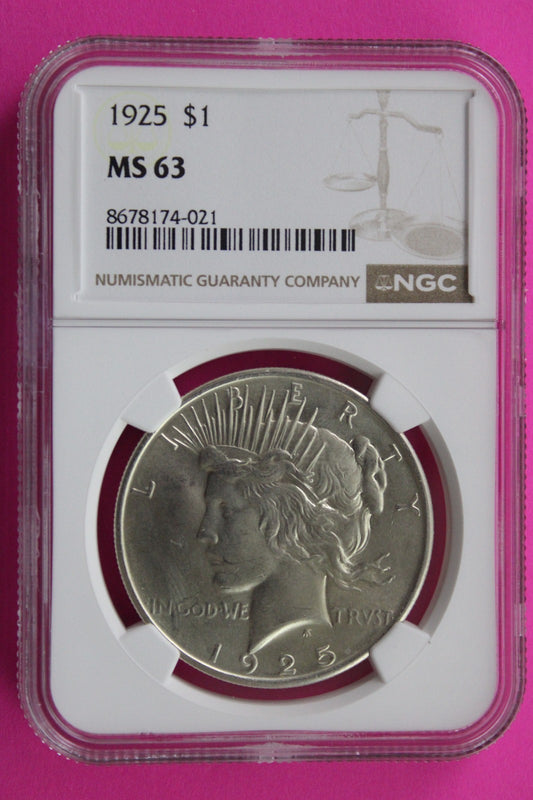 1925 P MS 63 Liberty Peace Silver Dollar NGC Certified Graded Authentic 737