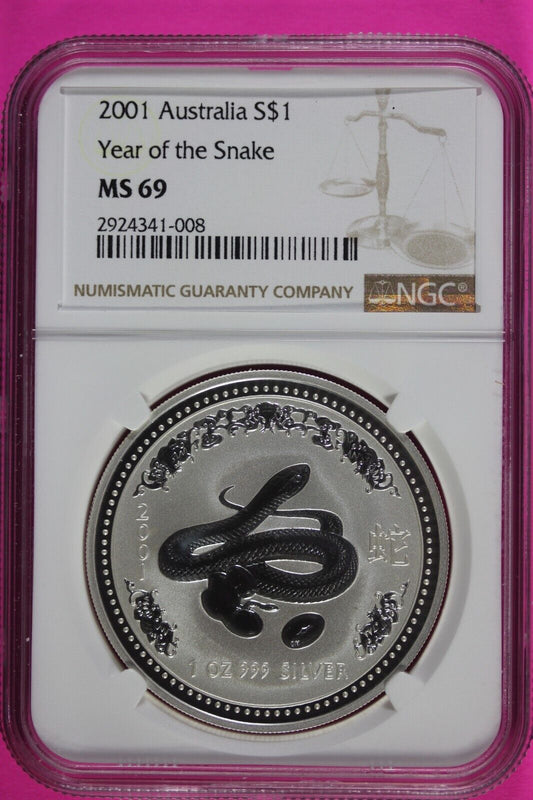 2001 MS 69 Year Of The Snake Australia Lunar NGC Certified Authentic Slab 905