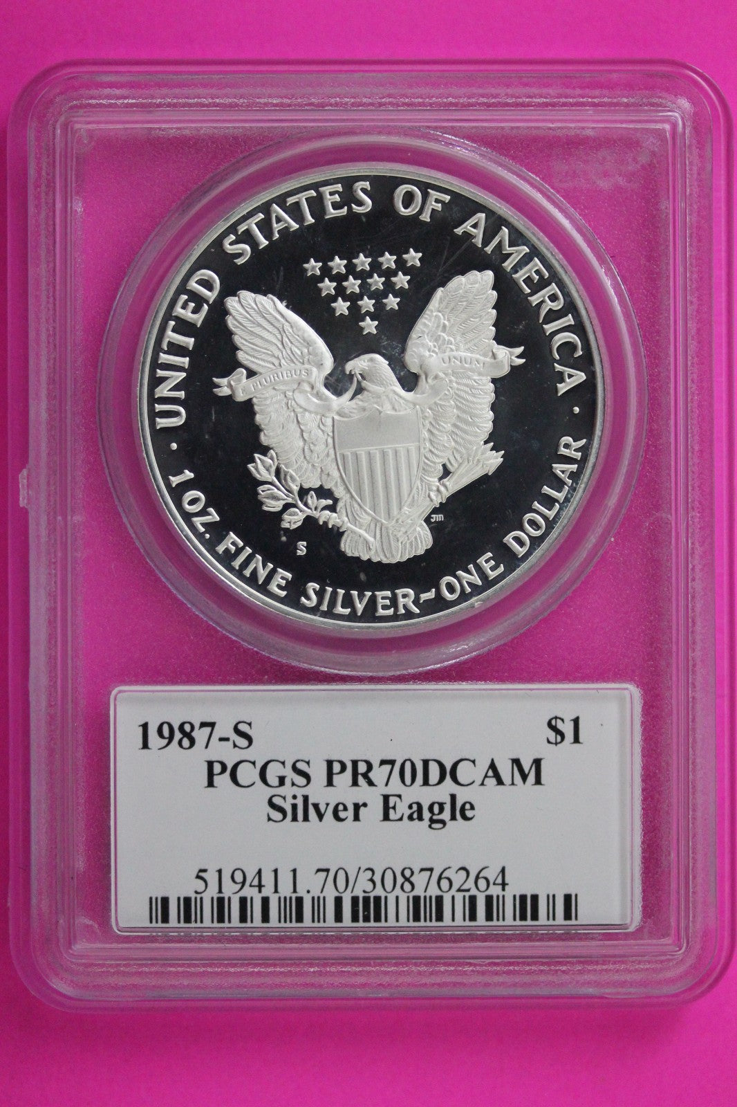 1987 S PR 70 Silver American Eagle Mercanti Signature PCGS Certified Slab 354