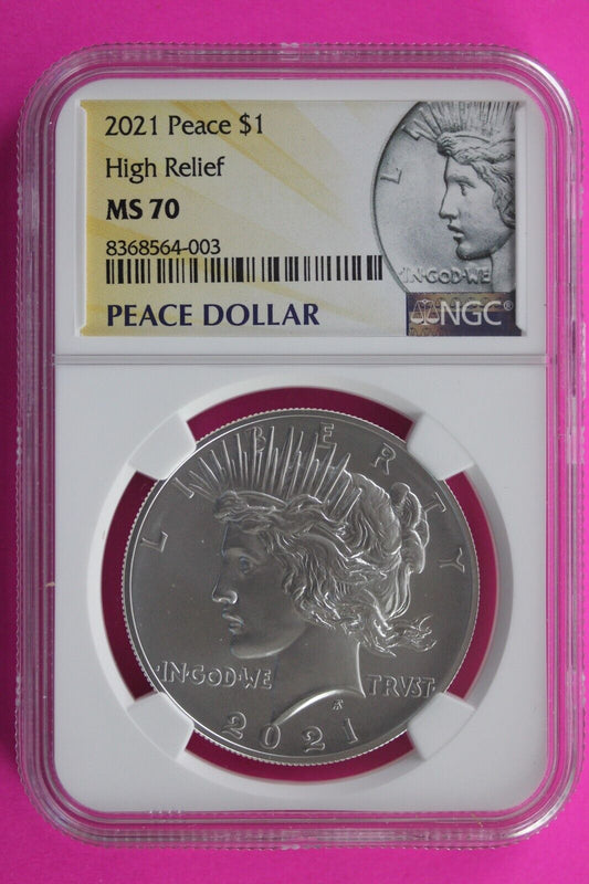 2021 MS 70 Peace Silver Dollar High Relief NGC Graded Certified Slab .999 129