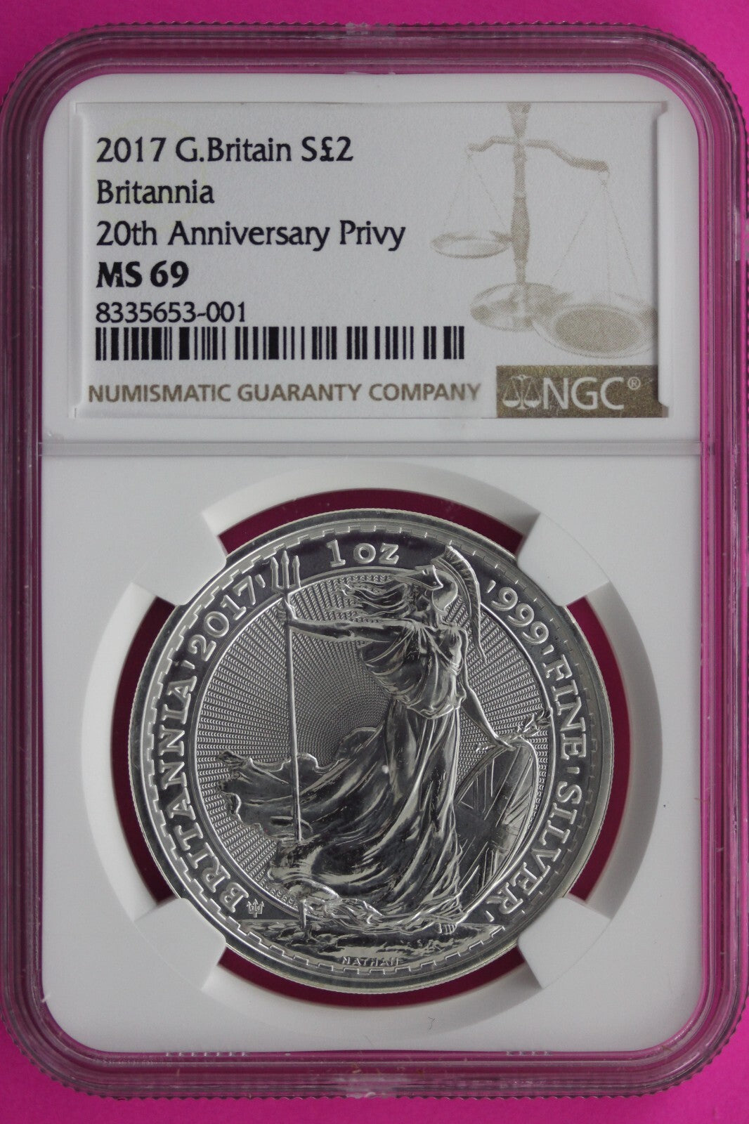 2017 MS 69 Great Britain £2 Britannia 20th Anniversary Privy NGC Graded Slab 711