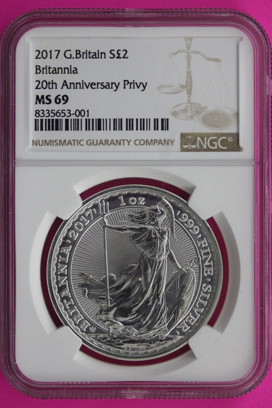 2017 MS 69 Great Britain £2 Britannia 20th Anniversary Privy NGC Graded Slab 711