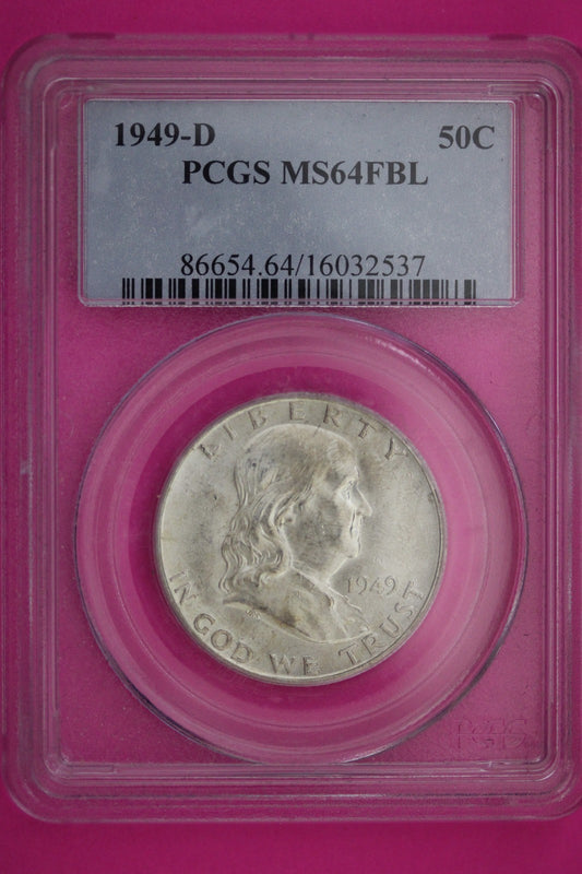 Full Bell Lines 1949 D MS 64 FBL Ben Franklin Half Dollar Silver Coin PCGS 345
