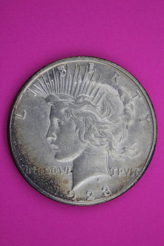 Toned 1923 S Peace Silver Dollar LIberty Coin Guaranteed Authentic 0320N