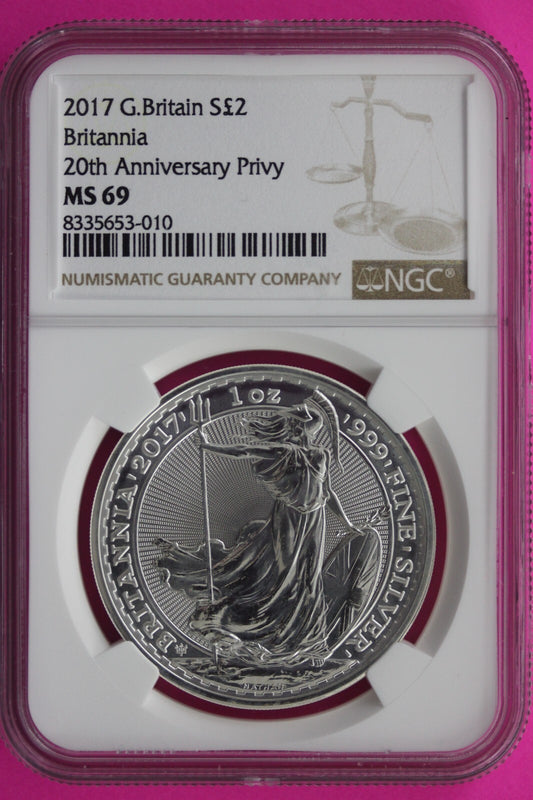 2017 MS 69 Great Britain £2 Britannia 20th Anniversary Privy NGC Graded Slab 745