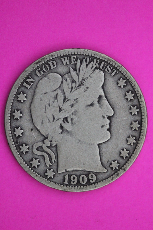 1909 P Barber Liberty Half Dollar Silver Scarce Semi Key Date Coin 0402N