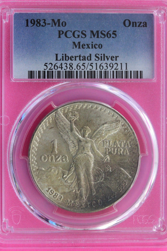 Toned 1983 MS 65 Libertad Mexico 1 OZ Silver Coin PCGS Certified Graded Slab 101