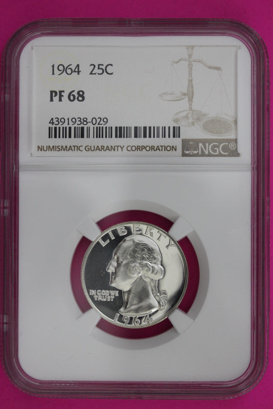 1964 PF 68 Proof Washington Silver Quarter NGC Certified Graded Authentic 1357