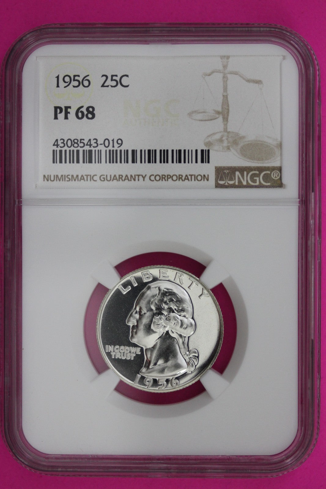 1956 PF 68 Proof Washington Silver Quarter NGC Certified Graded Authentic 1349