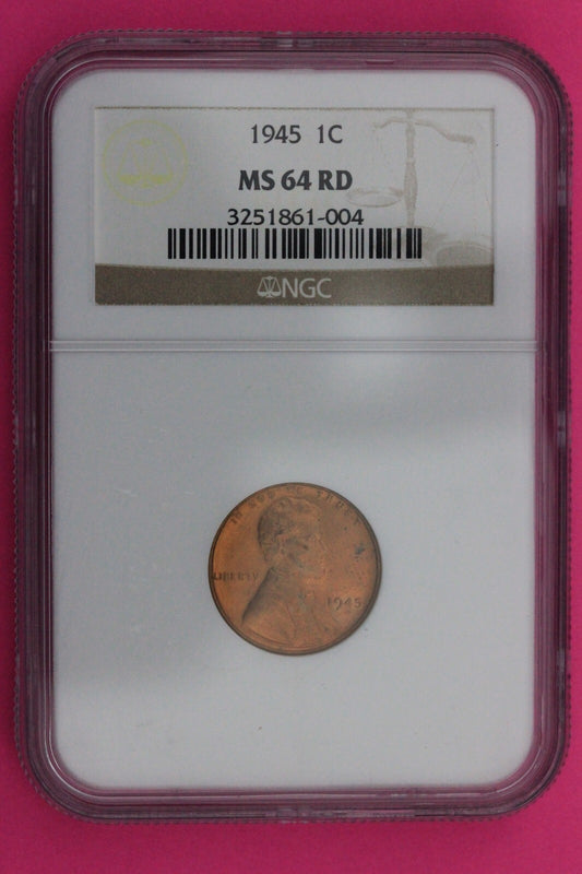 1945 P MS 64 RD Lincoln Wheat Cent Penny NGC Graded Certified Authentic Slab 59