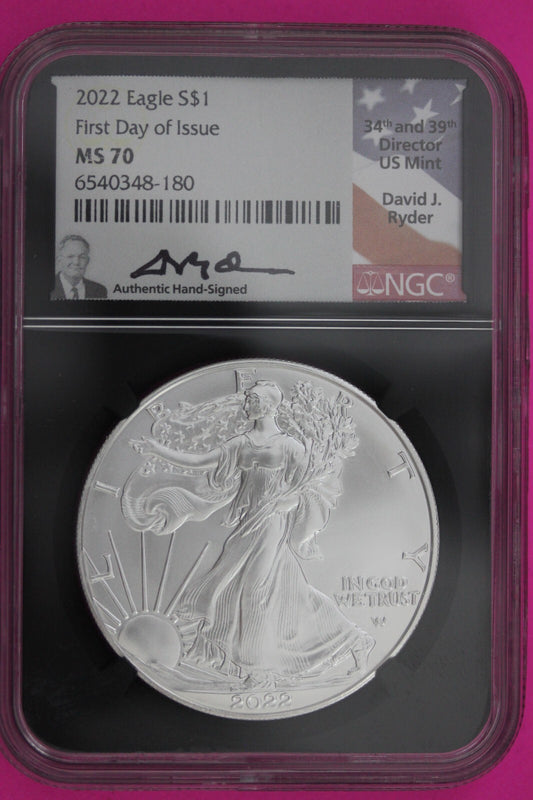2022 MS 70 Silver Eagle David Ryder Coin NGC Certified Graded Authentic Slab 638