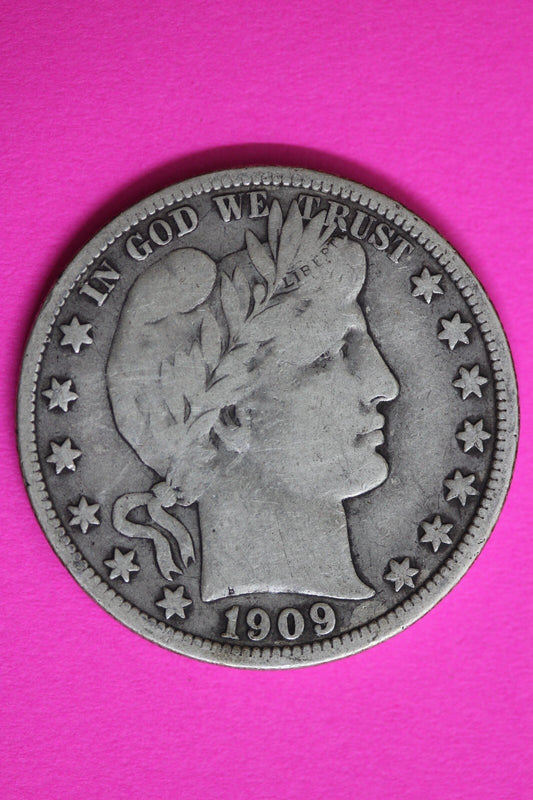 1909 P Barber Liberty Half Dollar Silver Semi Key Date Coin Philadelphia Mint 50