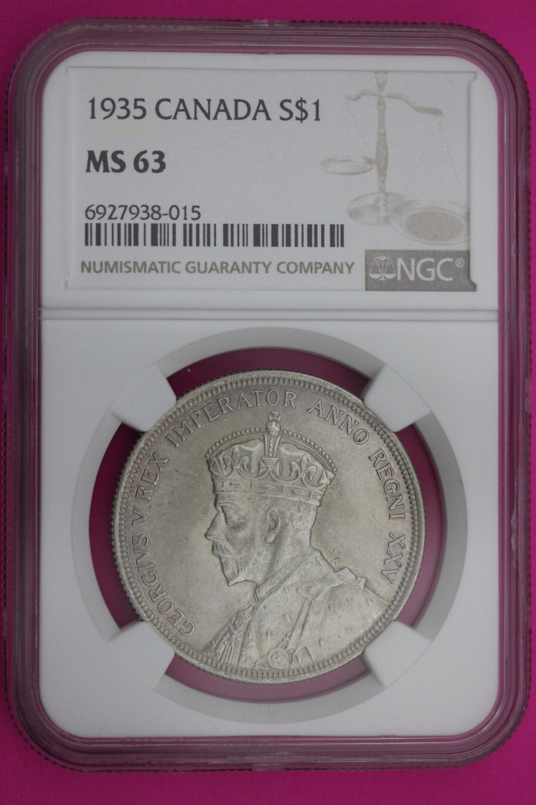 1935 MS 63 Canada Silver Dollar NGC Graded Certified Authentic Coin Slab 186