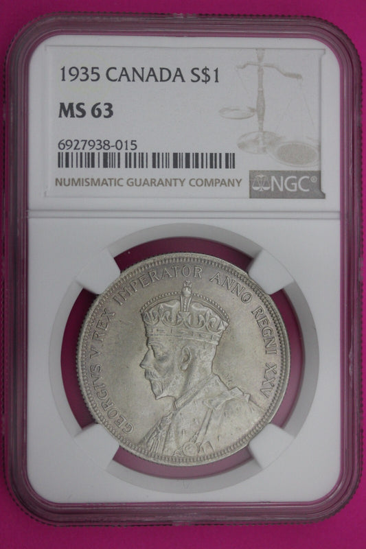 1935 MS 63 Canada Silver Dollar NGC Graded Certified Authentic Coin Slab 186