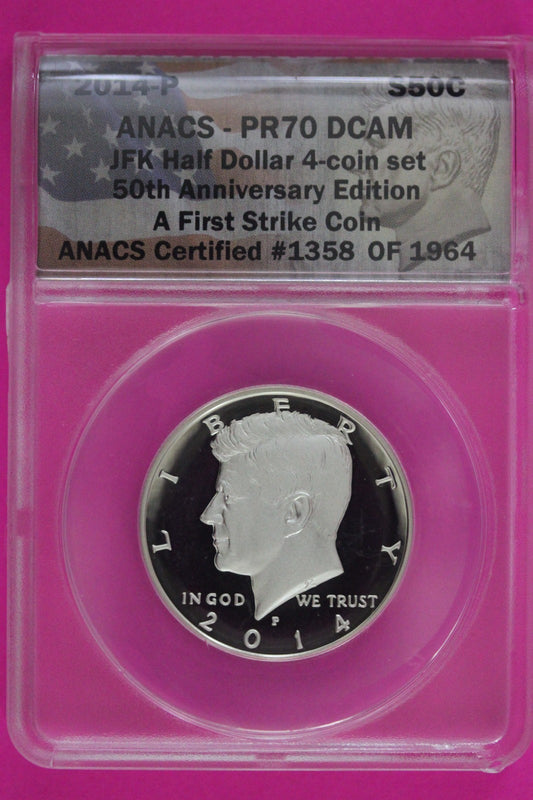 2014 P PR 70 Silver John Kennedy Half Dollar ANACS Certified Authentic Slab 70