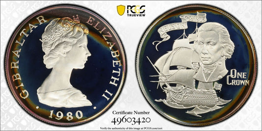 Toned 1981 PR 68 DCAM Crown Gibraltar Admiral Nelson Battle Trafalgar PCGS 557