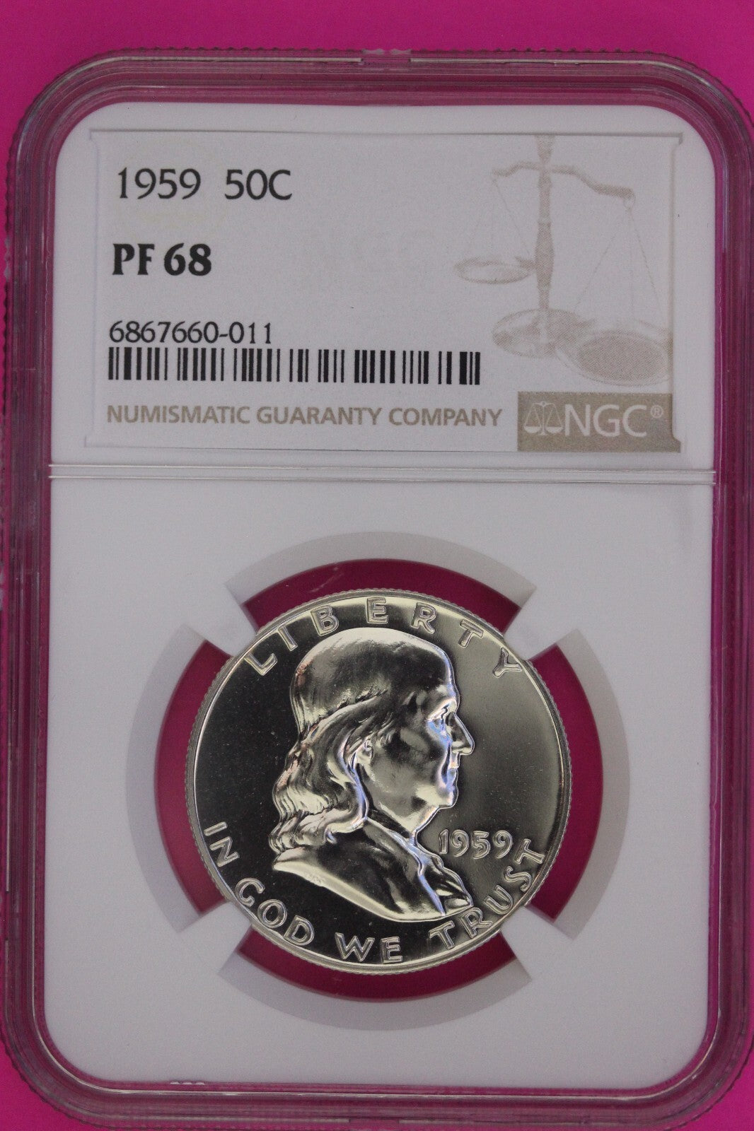 1959 PF 68 Ben Franklin Half Dollar NGC Graded Certified Authentic Slab 900