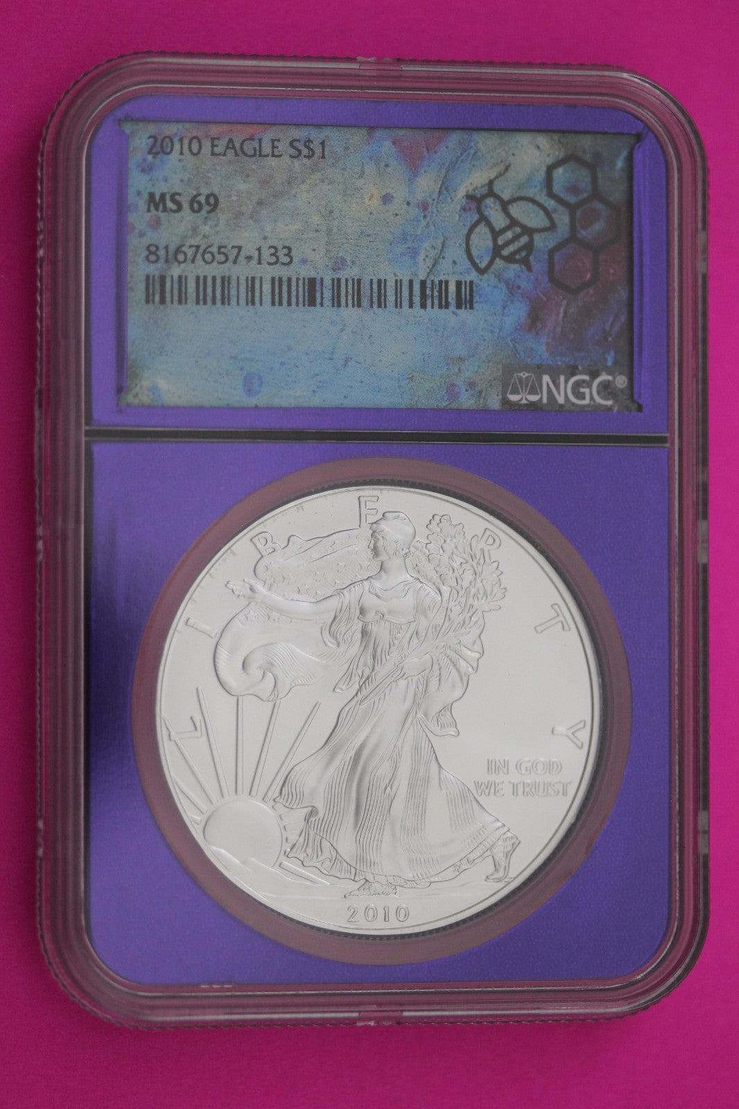 Rare Trader Bea Purple Label 2010 MS 69 Silver Eagle 1 OZ .999 Silver NGC  681