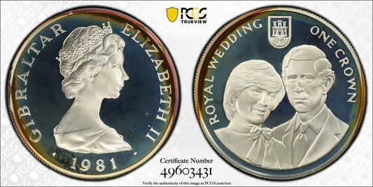 Toned 1981 PR 68 DCAM Crown Gibraltar Princess Diana Royal Wedding PCGS Slab 630